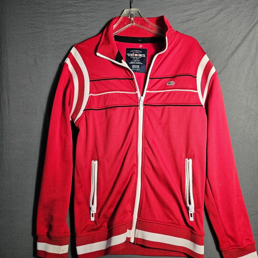 Ecko Unltd Mens Track Jacket M Red White Full Zip Y2K Streetwear Rhino Logo